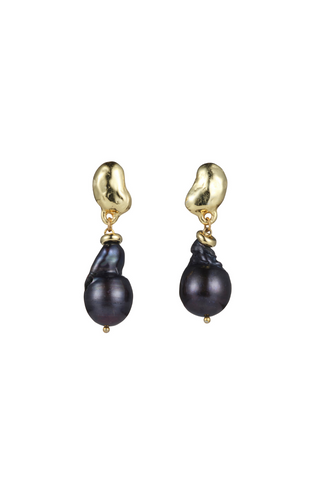 Lila Black Baroque Pearl Earrings